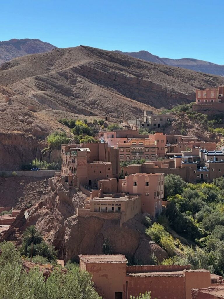 Winding riverbed and lush greenery in the Dadès Valley